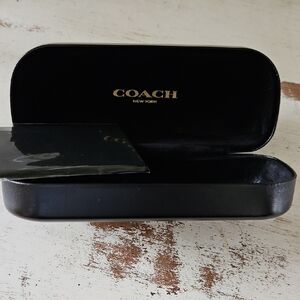 Coach Black Sunglasses Case with Gold Logo And Cleaning Cloth